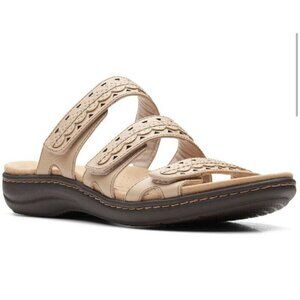 Clarks Women's Laurieann Cove Tan Adjustable Braided Comfort Slip On Sandals 11